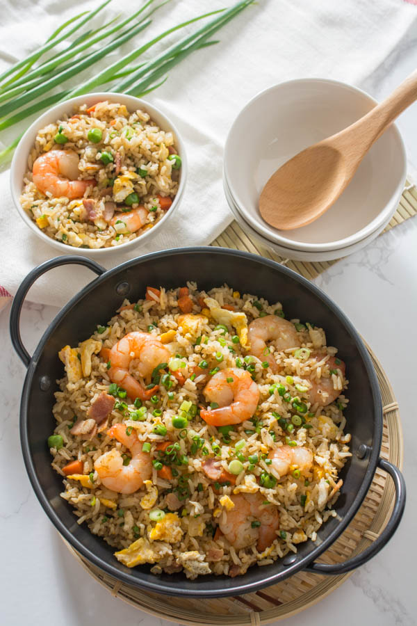 Bacon Fried Rice in a wok