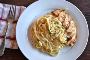 fettuccine Alfredo with grilled chicken