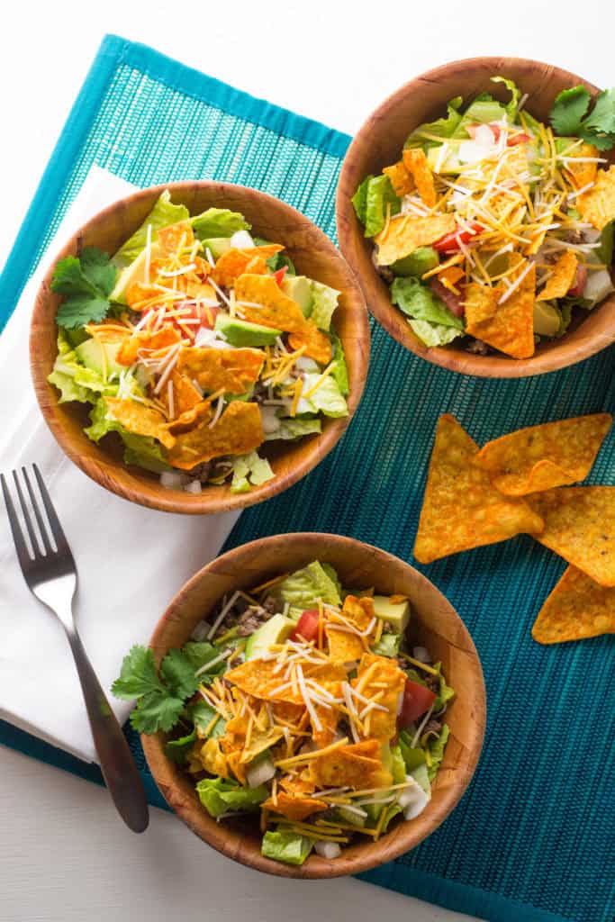 Taco Salad with Nacho Cheese Tortilla Chips