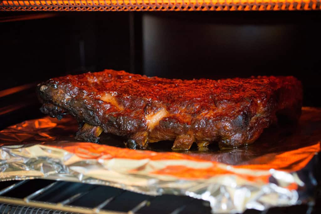 crockpot BBQ ribs under broiler