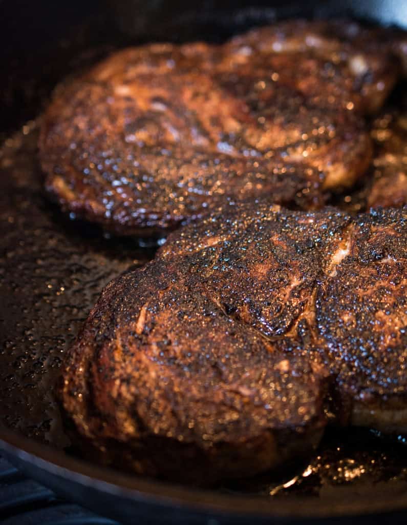 steak in skillet