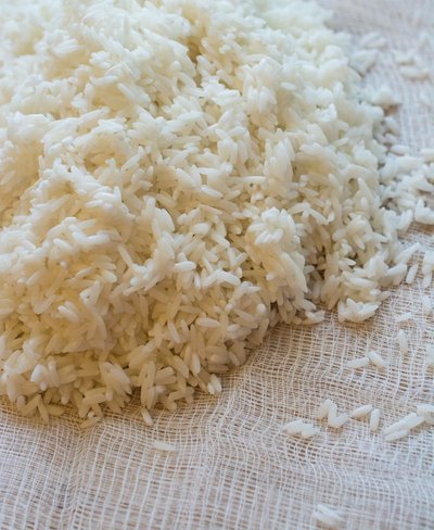 rice on cheesecloth
