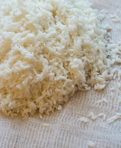 rice on cheesecloth
