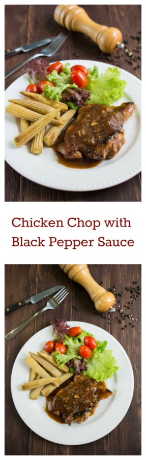 Chicken Chop with Black Pepper Sauce - Delicious grilled marinated chicken covered with a rich, bold black pepper sauce.