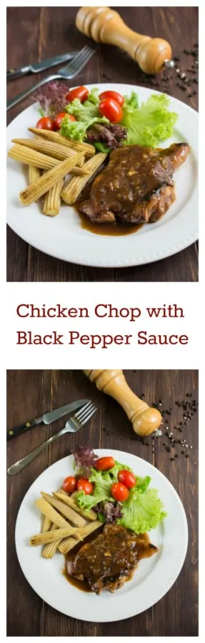 Chicken Chop with Black Pepper Sauce - Delicious grilled marinated chicken covered with a rich, bold black pepper sauce.