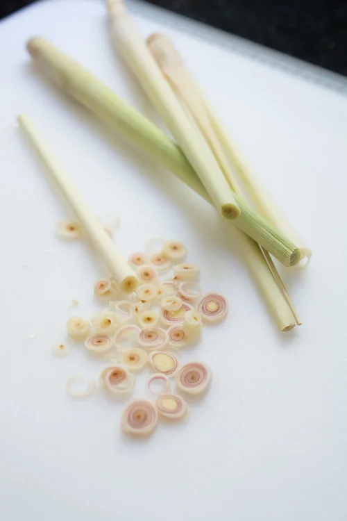 Sliced lemongrass for Nyonya Sambal Goreng