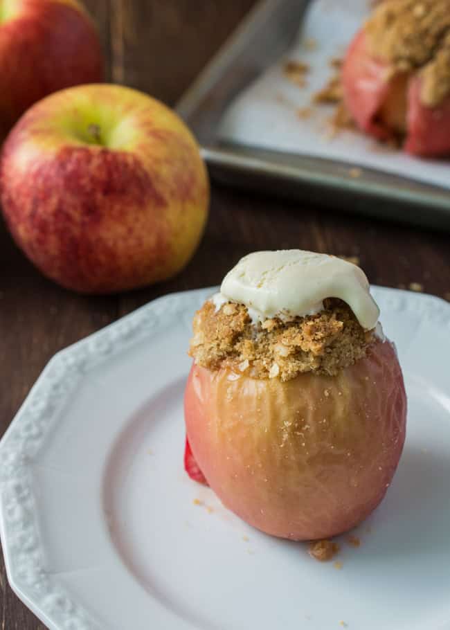 Apple Crisp Baked Apples are a fusion between the classic Apple Crisp and Baked Apple. Warm, tender baked apple topped with a delicious crunchy crisp. Serve with vanilla ice cream for an over-the-top dessert that everyone will love. 