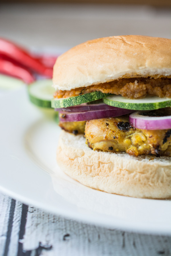 Chicken Satay Burger - Savory marinated chicken satay with spicy peanut sauce...in a burger. No sticks required!