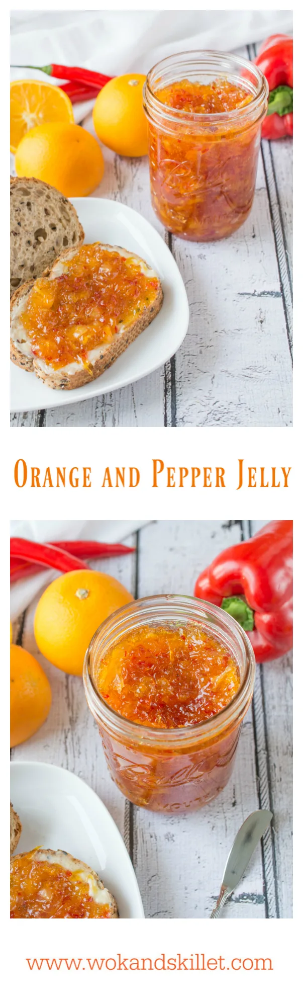 Orange and Pepper Jelly is a unique, tasty blend of orange marmalade with red pepper jelly. It's the best of both worlds. Add a habanero pepper for a spicy kick! 