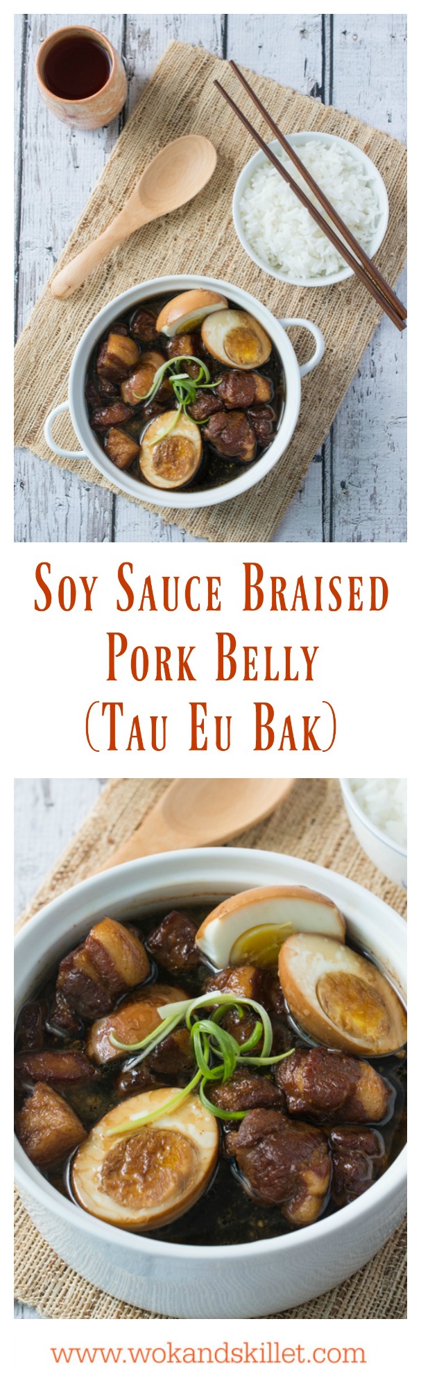 Tau Eu Bak (Soy Sauce Braised Pork Belly) is a popular and well-loved dish among the Malaysian Chinese community. Tender pork belly slowly braised in a light and slightly sweet soy sauce broth with a hint of garlic. 