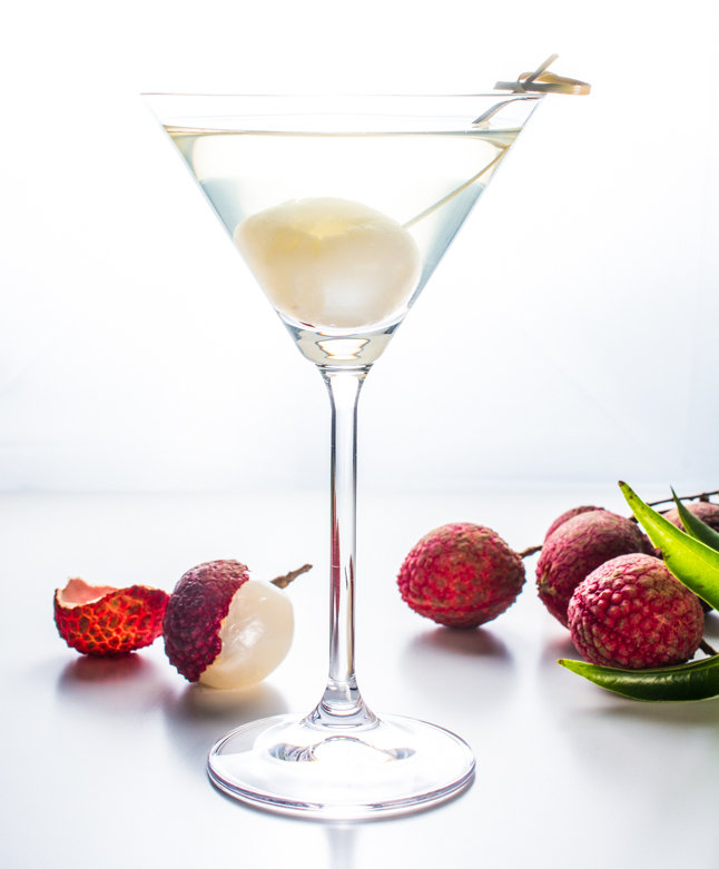 Lychee martini with fresh lychee