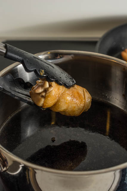 Chicken Chashu is a spin on the popular Pork Belly Chashu ramen topping. Rolled chicken thighs are pan-fried, braised in a sweet soy sauce, then left to marinade to soak in the delicious seasoning. 