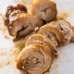 Chicken Chashu is a spin on the popular Pork Belly Chashu ramen topping. Rolled chicken thighs are pan-fried, braised in a sweet soy sauce, then left to marinade overnight to soak in all the delicious flavors.