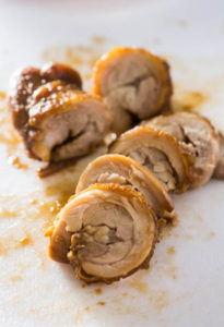 Chicken Chashu is a spin on the popular Pork Belly Chashu ramen topping. Rolled chicken thighs are pan-fried, braised in a sweet soy sauce, then left to marinade overnight to soak in all the delicious flavors. 