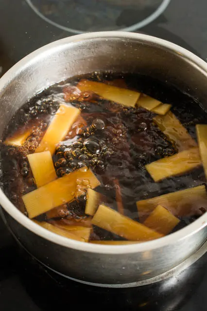 Menma (Seasoned Bamboo Shoots) is a classic Japanese ramen topping but can also be enjoyed as a snack. Slightly crunchy and extremely flavorful. 