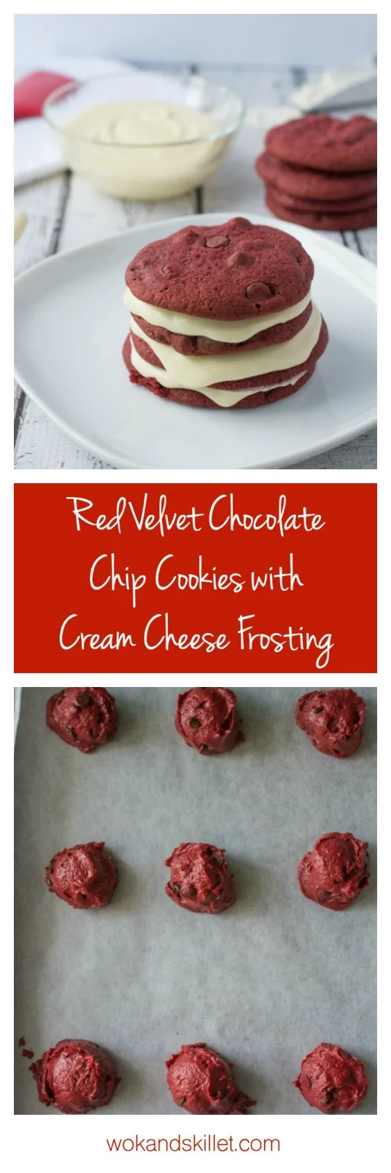 These Red Velvet Chocolate Chip Cookies are awesome enough on their own, but add the Cream Cheese Frosting and it takes the cookie to a whole new level of YUM!