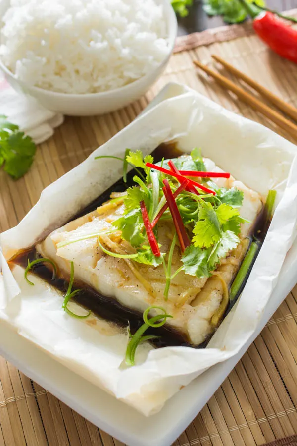 Chinese Style Oven Baked Fish in parchment paper