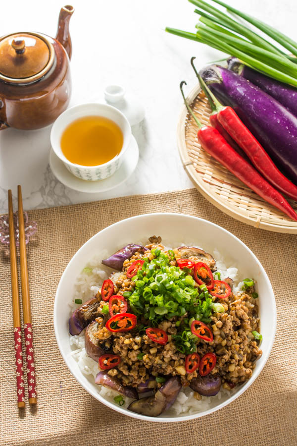 ma po eggplant over steamed rice