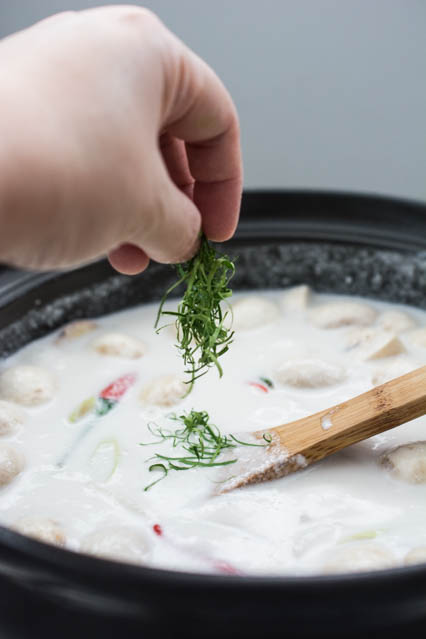 kaffir lime leaves in tom kha gai