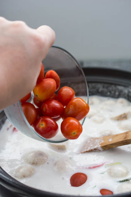 cherry tomatoes in tom kha gai