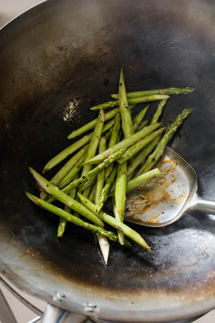 asparagus stir fry in a wok