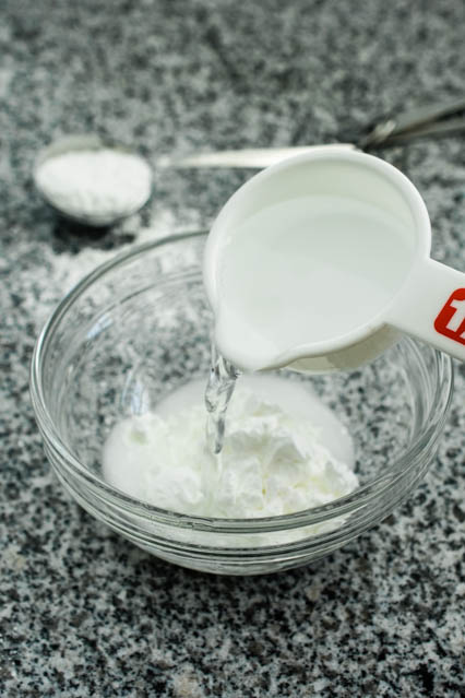 pouring water on cornstarch