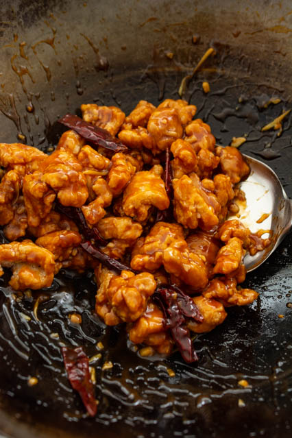 General Tso’s Chicken in a wok