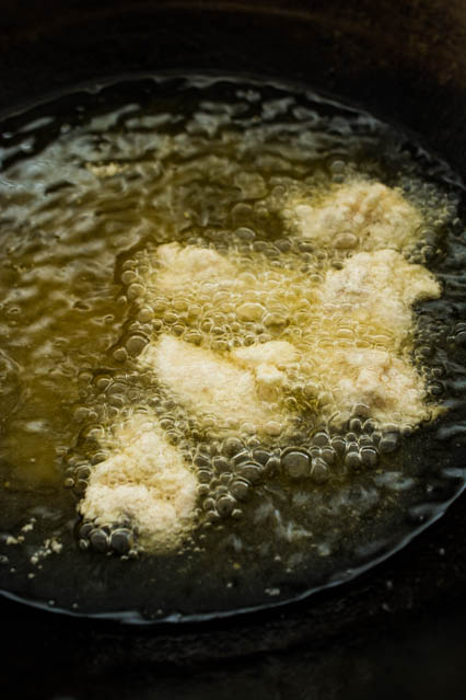 deep frying General Tso’s Chicken