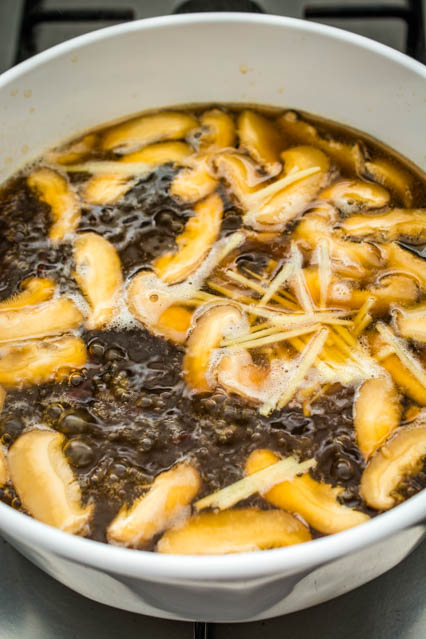 mushrooms and bamboo shoots in hot and sour soup