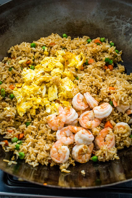 shrimp fried rice in wok