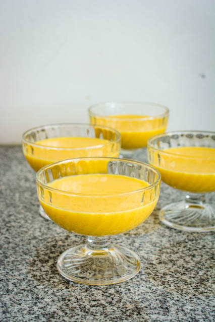 chinese mango pudding in glass bowls