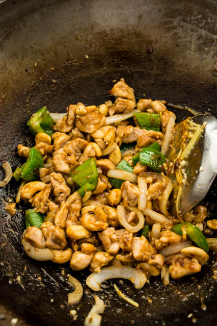 cashew chicken in a wok