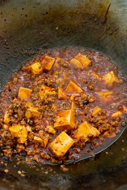 mapo tofu in a wok