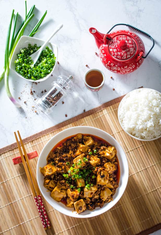 mapo tofu with ground szechuan peppercorns