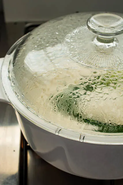 glass lid on pot for nasi lemak