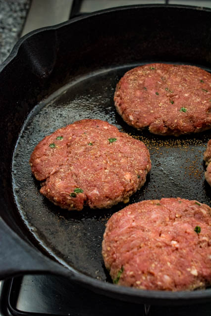 bulgogi patties in cast iron skillet