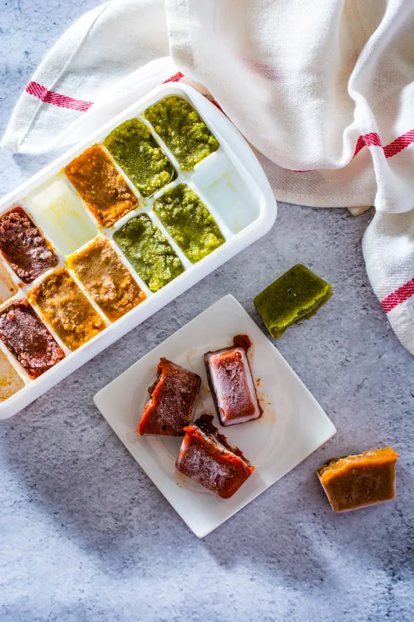 frozen thai curry paste in ice cube tray