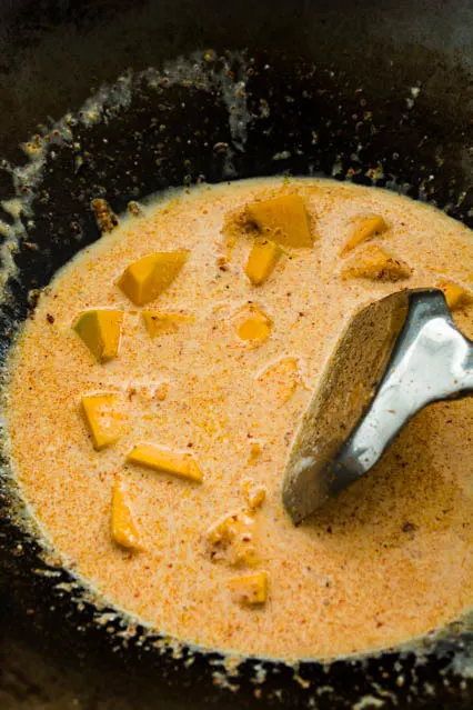 cubed pumpkin in thai red curry