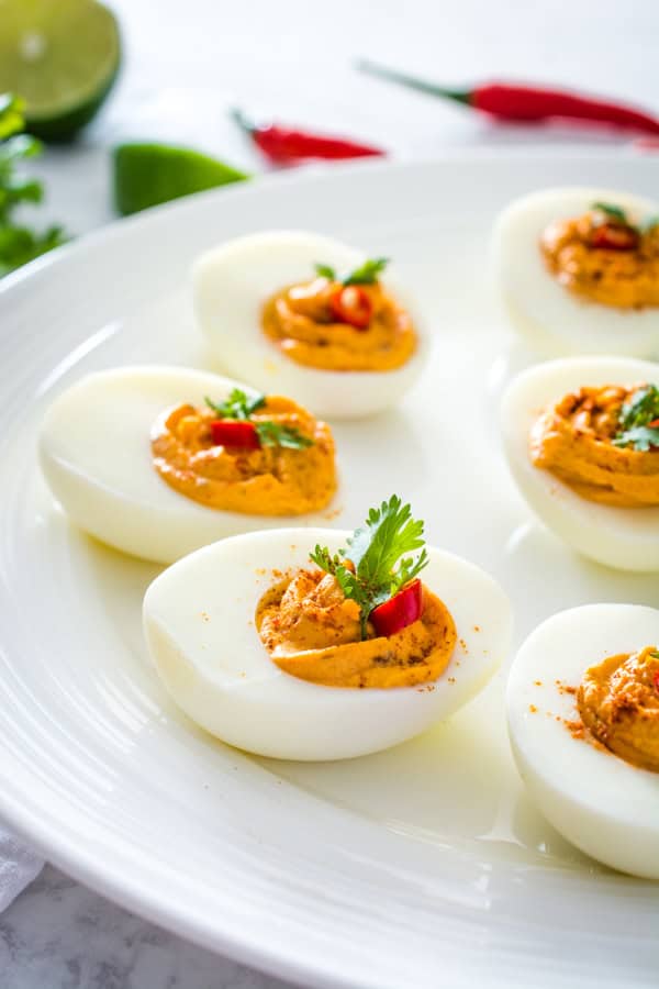 Thai Red Curry Deviled Eggs closeup