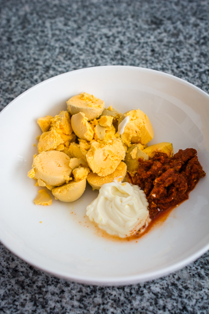 ingredients for Thai Red Curry Deviled Eggs egg yolk mixture