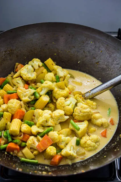 thai yellow curry in a wok