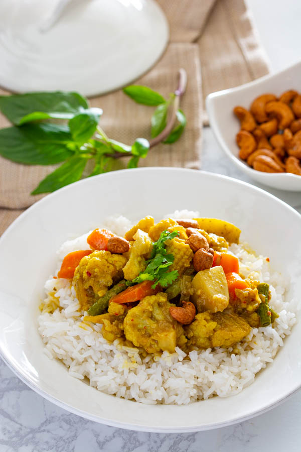 vegetarian thai yellow curry over rice
