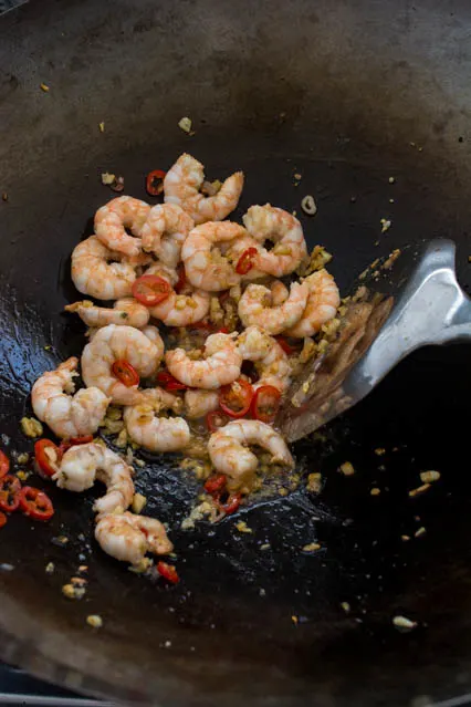 stir fried shrimp for nasi goreng