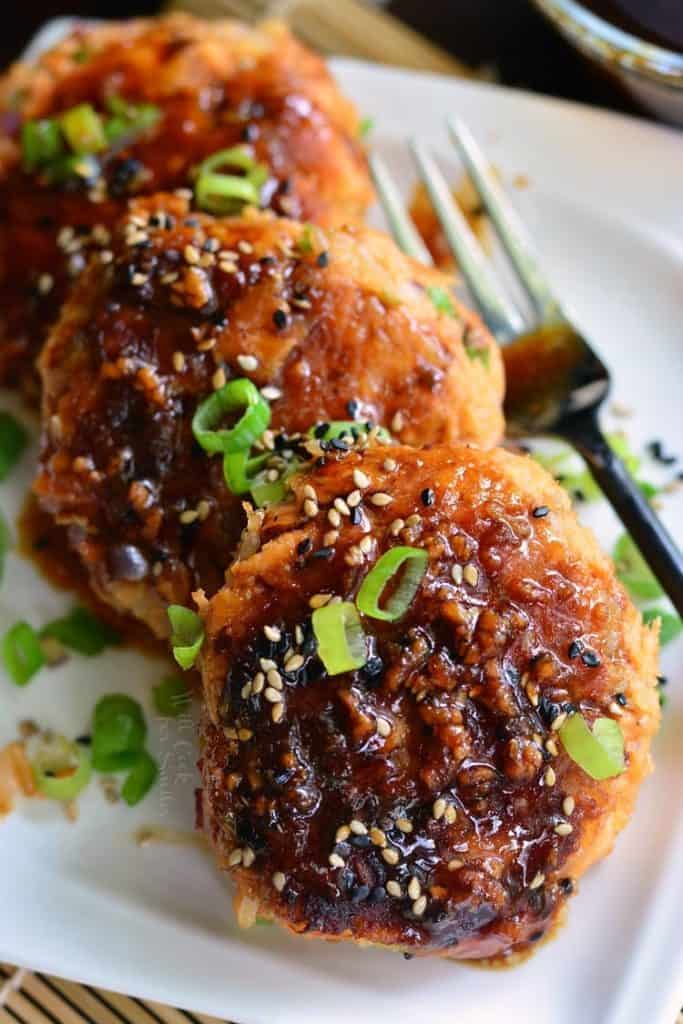 teriyaki rice and salmon patties