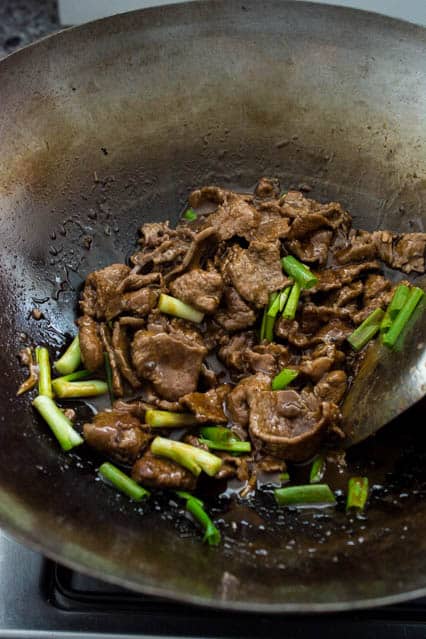 mongolian beef in a wok