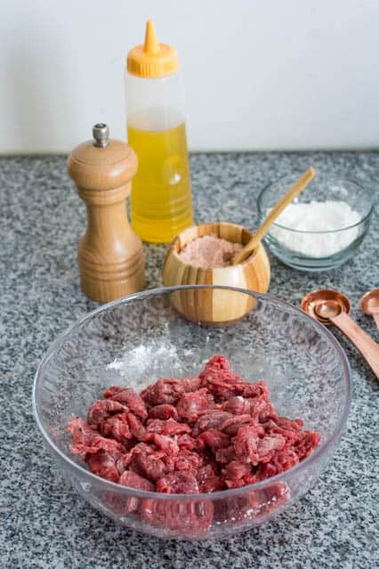 preparing sliced beef