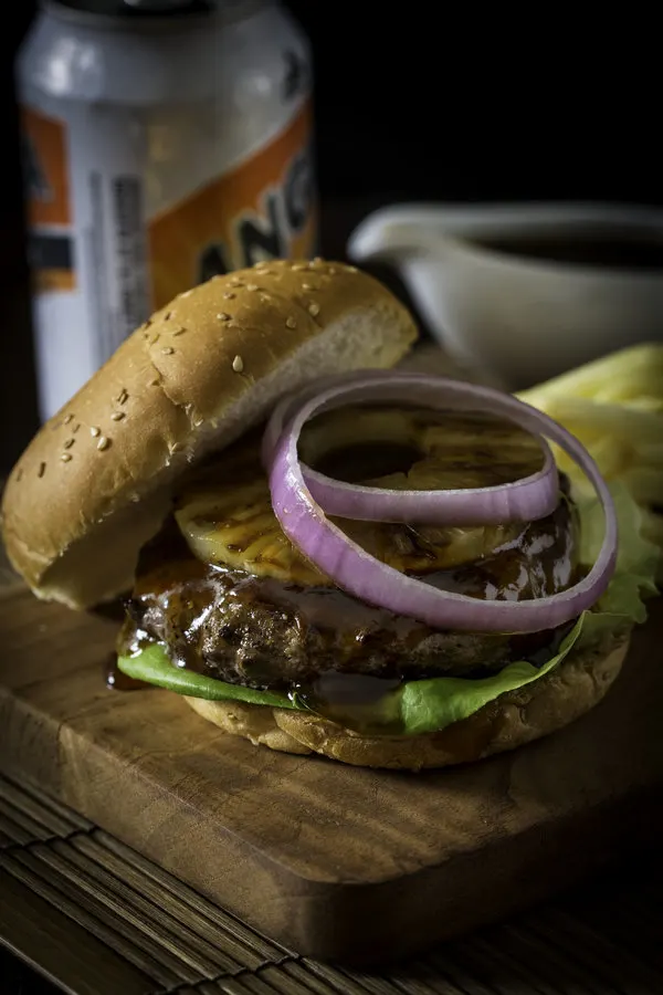 spicy teriyaki burger and grilled onion