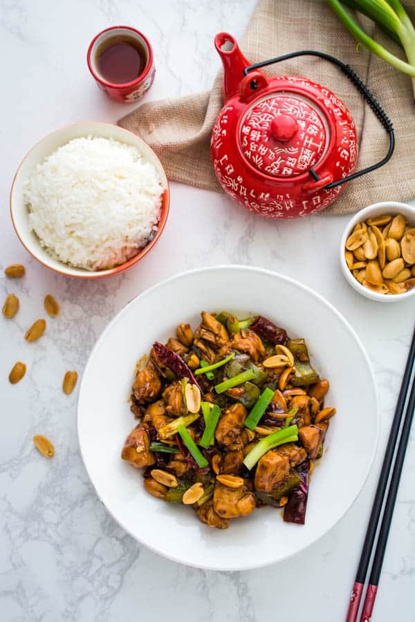 kung pao chicken with steamed rice