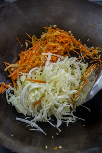 stir fried carrots and cabbage for singapore beehoon