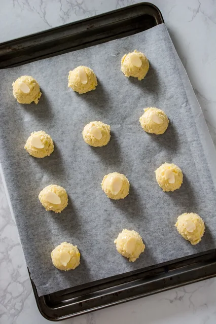 chinese almond cookies on baking sheet